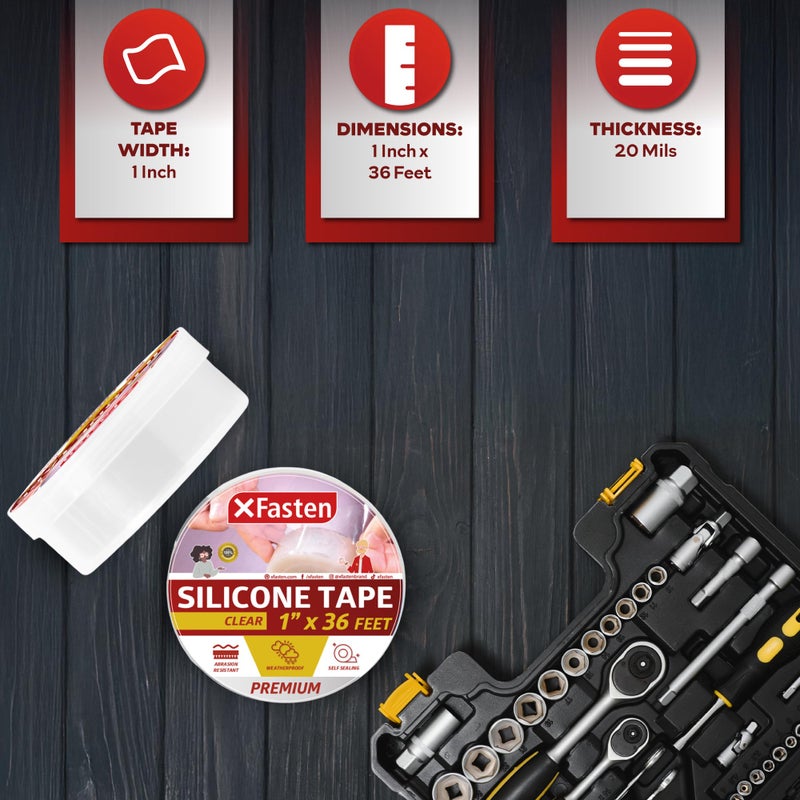 XFasten Self Fusing Silicone Tape Waterproof Clear â€“ 1" x 36 Feet, Self Amalgamating Tape, Silicone Rubber for Plumbing, Sealing Pipes, Hose Repair, Outdoor Coax and Electrical Cables â€“ Weatherproof - Image 2